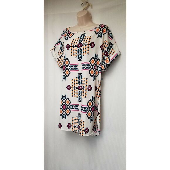 Audition Fashions Round Neck Short Sleeve Multi-Color Casual Shirt Dress Size L - Picture 6 of 10